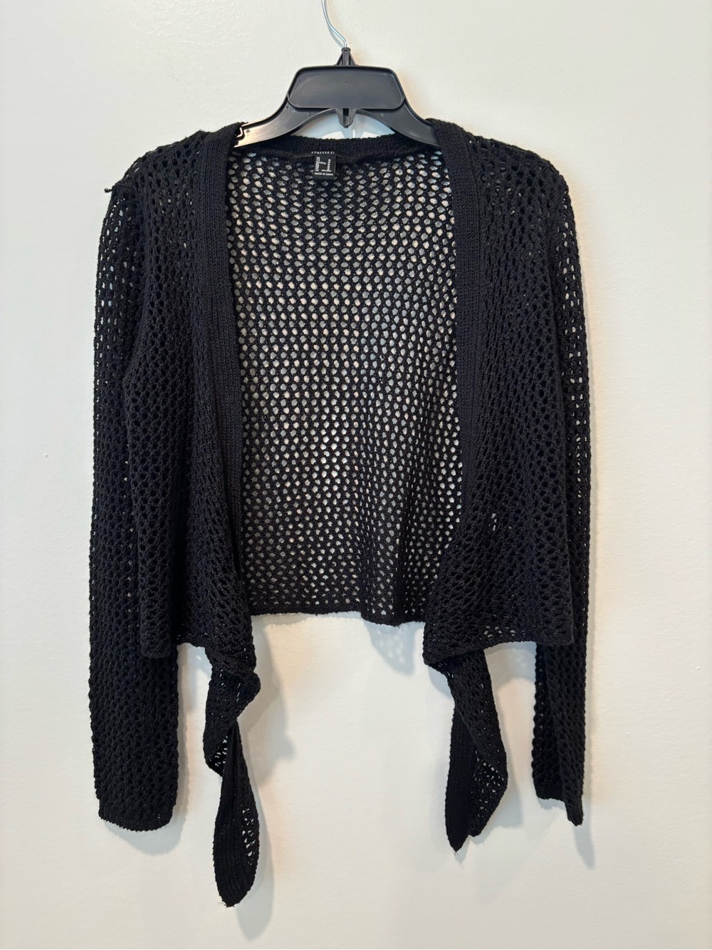 Black Open-Knit Draped Cardigan Sweater - Women